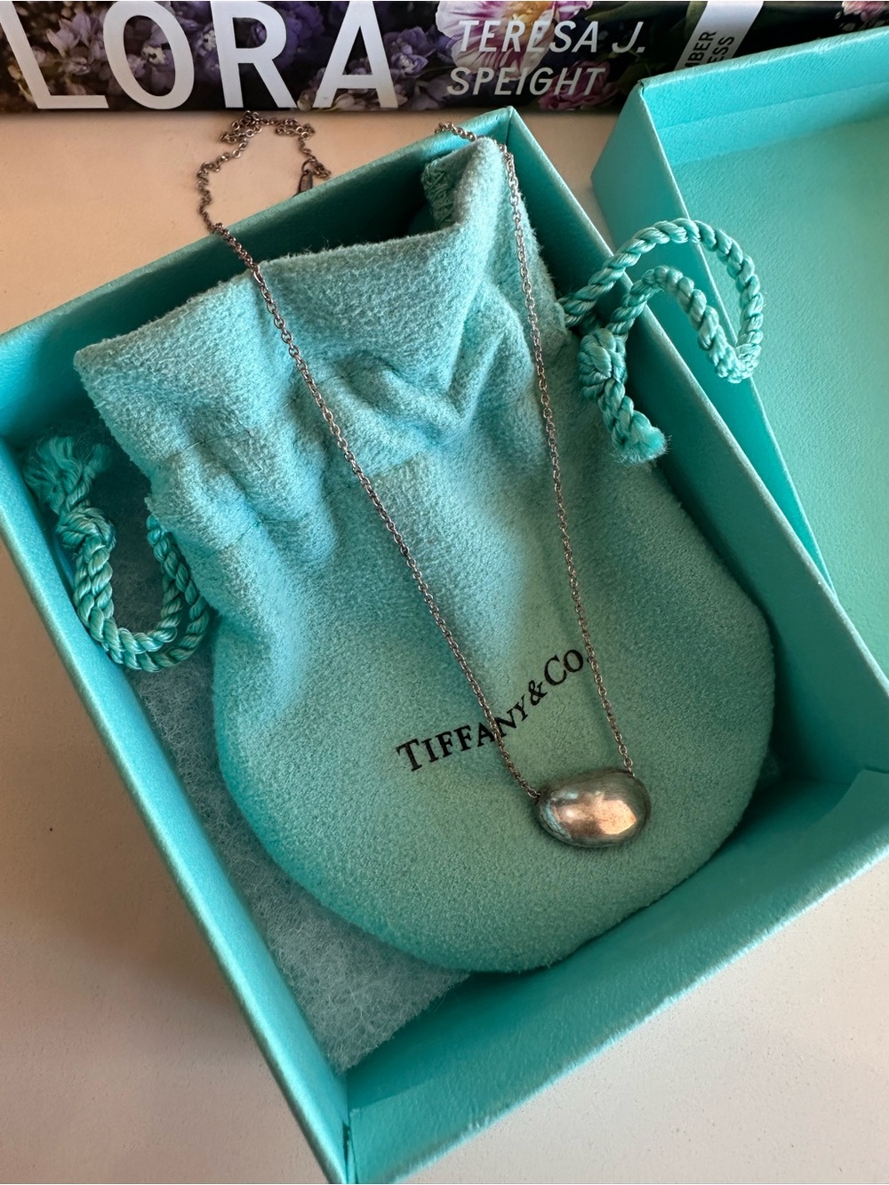 Tiffany & Co. Elsa Peretti Sterling Silver Bean Pendant Necklace - Turquoise - Picture 11 of 15